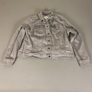 Market & Spruce Denim Jacket Women's Plus 1X Gray Jean Classic Casual Collared‎